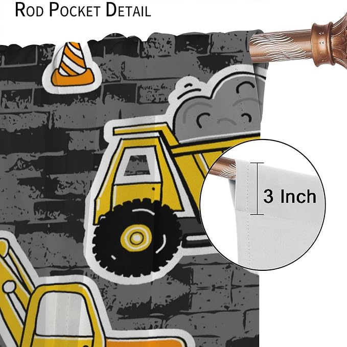 Kids Construction Excavator Window Curtains