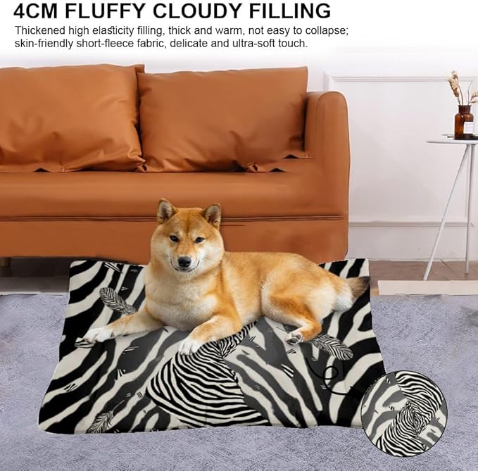 Zebra Print Feathers Dog Beds & Furniture Mattress for Dog Washable Kennel Pad Bed for Medium Crate Washable Non-Slip Crate Bedding Medium Bed Cute Mat Cushions Indoor Outdoor 36X24 Inch