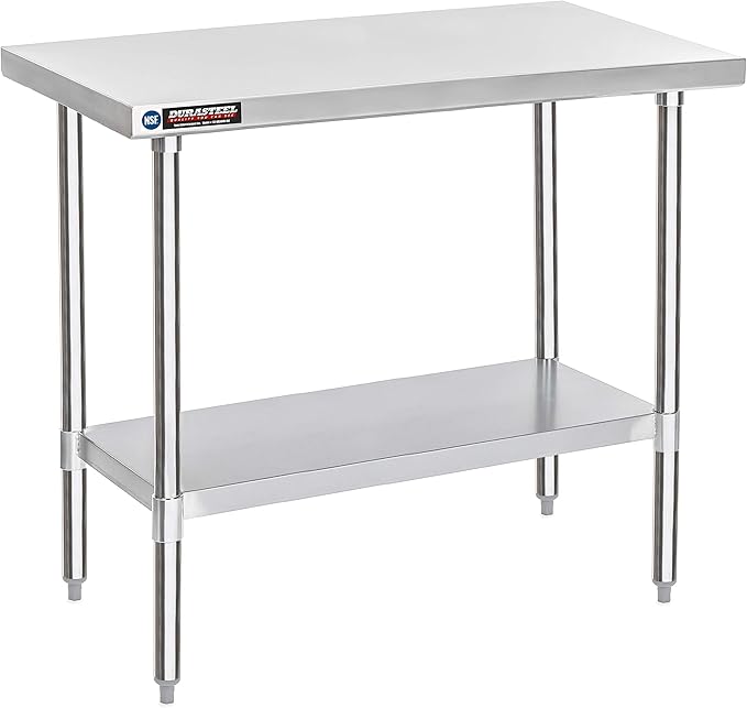 DuraSteel 30x48 Stainless Steel Work Table - NSF Commercial Prep Metal Table - Outdoor Pizza Oven Stand w/Under Shelf - Kitchen Island Laundry Utility Garage Microwave Stand Large Rolling Storage Cart