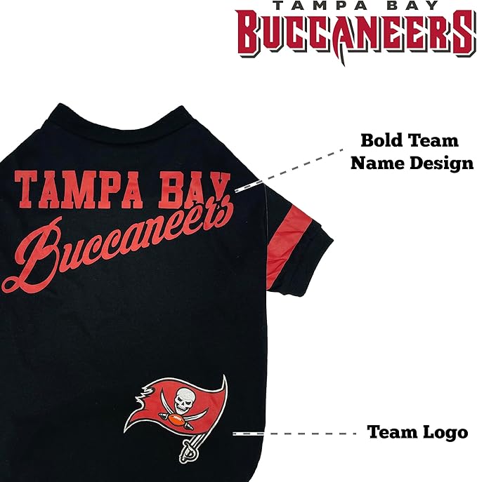 Pets First Tampa Bay Buccaneers Dog & Cat T-Shirt - Medium, New Striped Design, Durable & Cute Sports PET TEE Outfit (TBB-4146-MD)