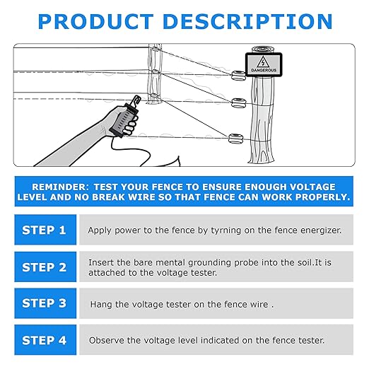 Electric Fence Voltage Tester, 10KV Fence Tester 6 Neon Indicator Lights/Fence Tester for Farms Fault Finder Portable Testing Tool