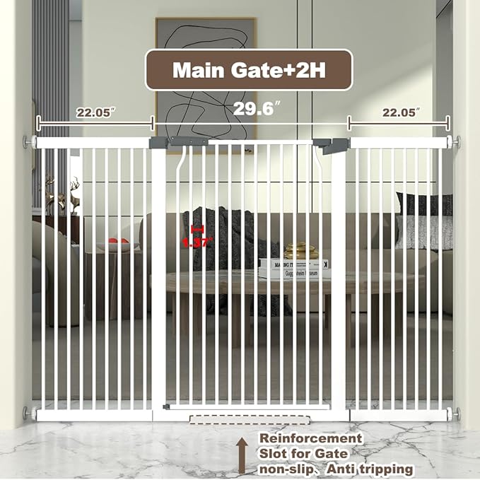 41" Extra Tall and Wide Baby Gate, 74.2-76.7'' Wide Pet Cat Gate for Doorway, Extra Wide Pressure Mounted Child Door with Expansion Kit, Metal Safe Gate, Tall Dog Gate, White