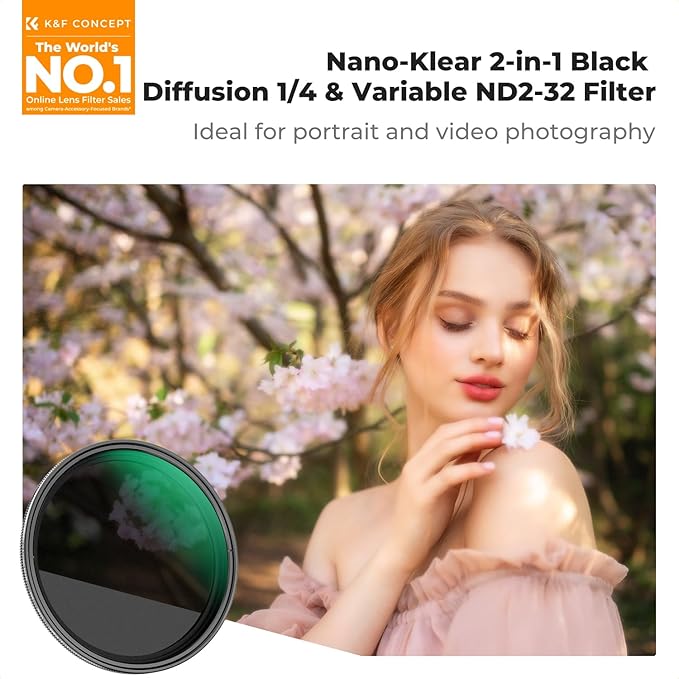 K&F CONCEPT 52mm Black Diffusion Mist 1/4 & Variable ND2-32 in-1 Filter