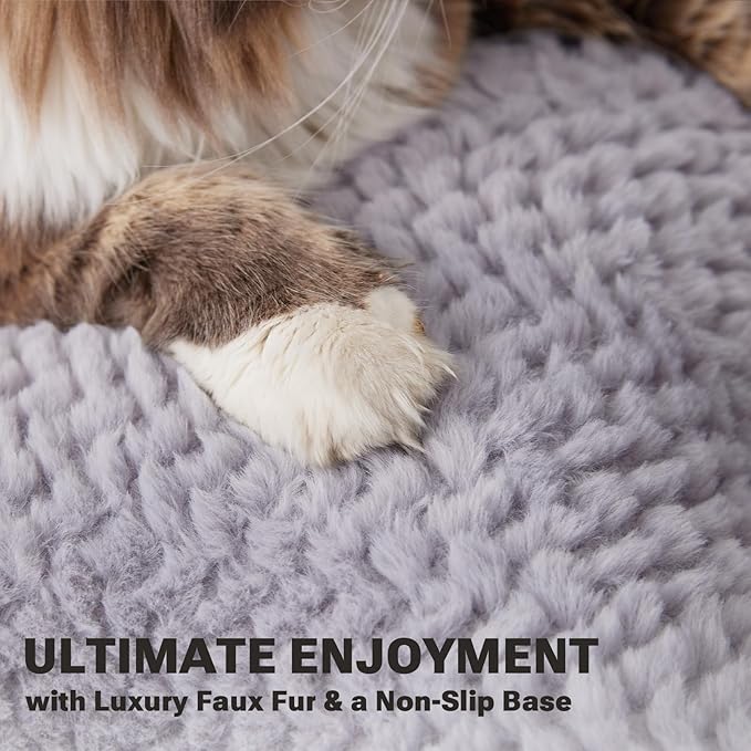 Soft Touch Faux Fur Dog Bed for Extra Large Dogs 8.5" Extra Thick, Orthopedic Pet Bed with Waterproof Liner and Washable Cover, with Removable Cute Pillow, Grey Color