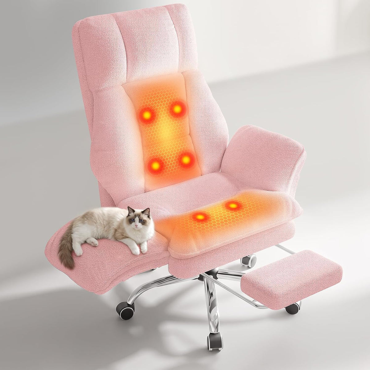 Big and Tall Heated Massage Office Chair with Footrest, 6-Point Vibration