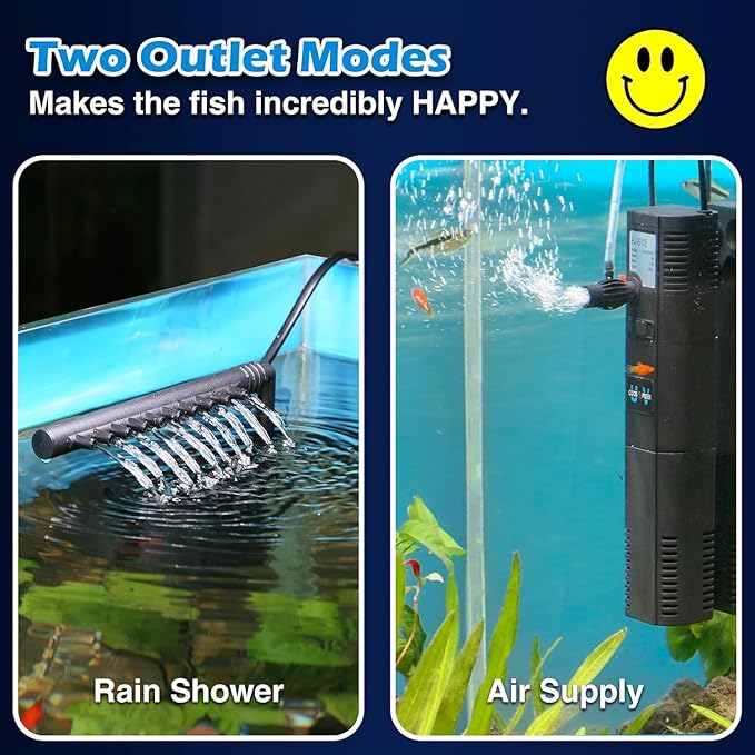 TARARIUM Small Fish Tank Filter for 10-20 Gallon Tank, U-V Aquarium Rainfall Submersible Green Clean Machine 120GPH Internal Betta Turtle Freshwater Saltwater Crystal Clear Killing