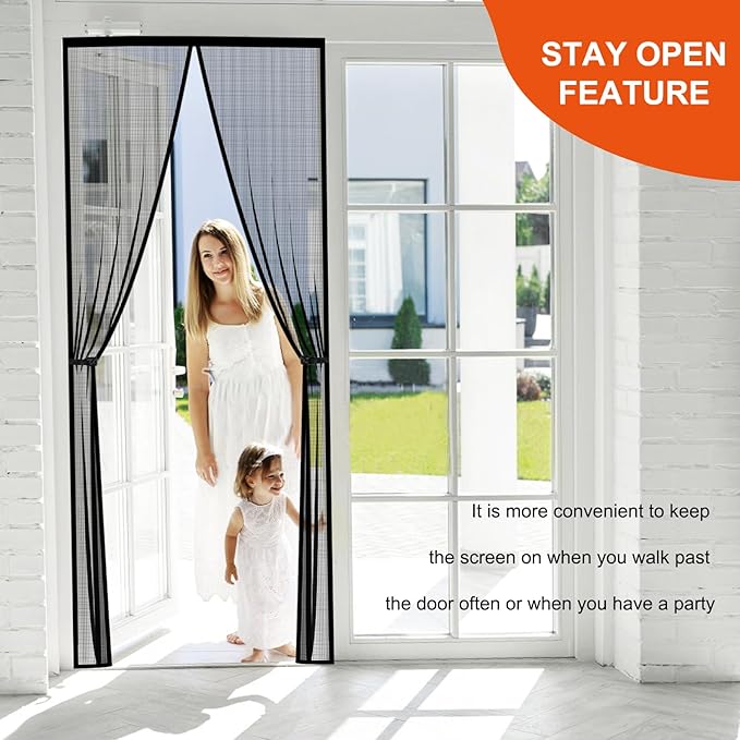 Fiberglass Magnetic Screen Door Fit Door Size 36 x 96 in- Heavy Duty Fiberglass Screen Door Mesh for Interior Door, Patio and Sliding Doors - Door Screen Magnetic Closure Let Fresh Air in