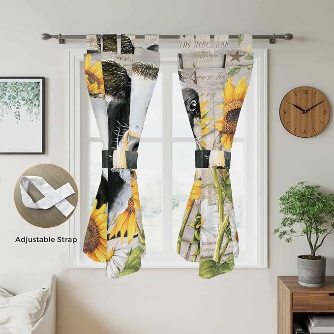 Yellow Sunflowers Bathroom Curtains 63 Inch Length, Window Curtains Tab Top