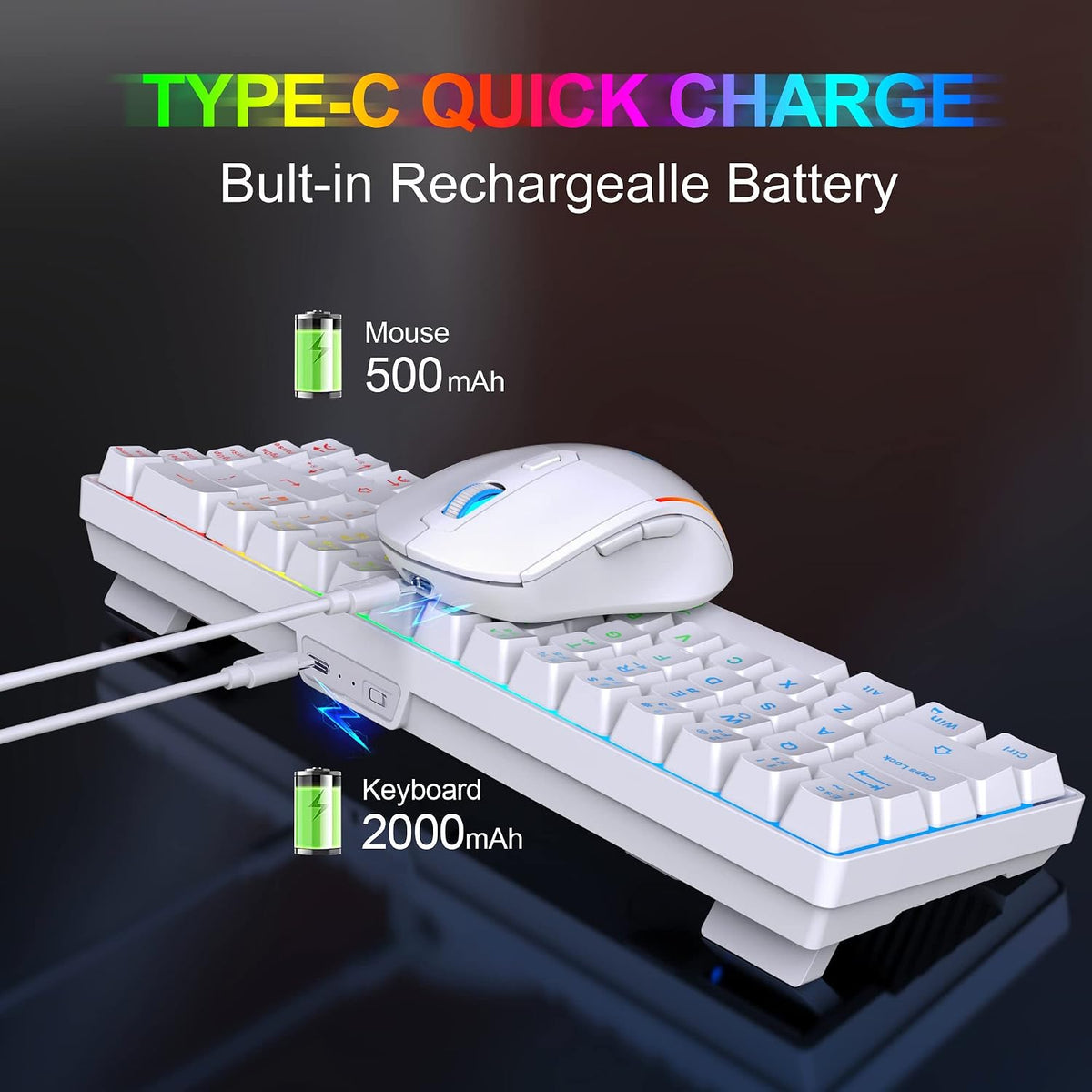 Snpurdiri 60% Wireless Gaming Keyboard and Mouse Combo, White