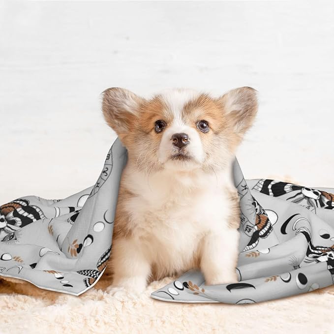 Dog and Cat Blanket in One, Butterfly Dead Head Sun Moon, Double Sided Plush Throw with Raised Dot Pattern on One Side and Flat Velvet on Other for Variety