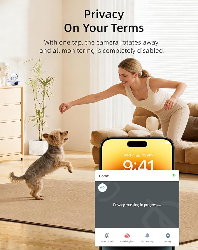 VIRTAVO Pet Camera Indoor for Dogs & Cats, 360° PTZ Pet Monitor with Motion Tracking, Dual‑Lens, 2‑Way Audio, Night Vision, No Subscription, Wi‑Fi 6 (2.4GHz/5GHz), SD & Cloud Storage