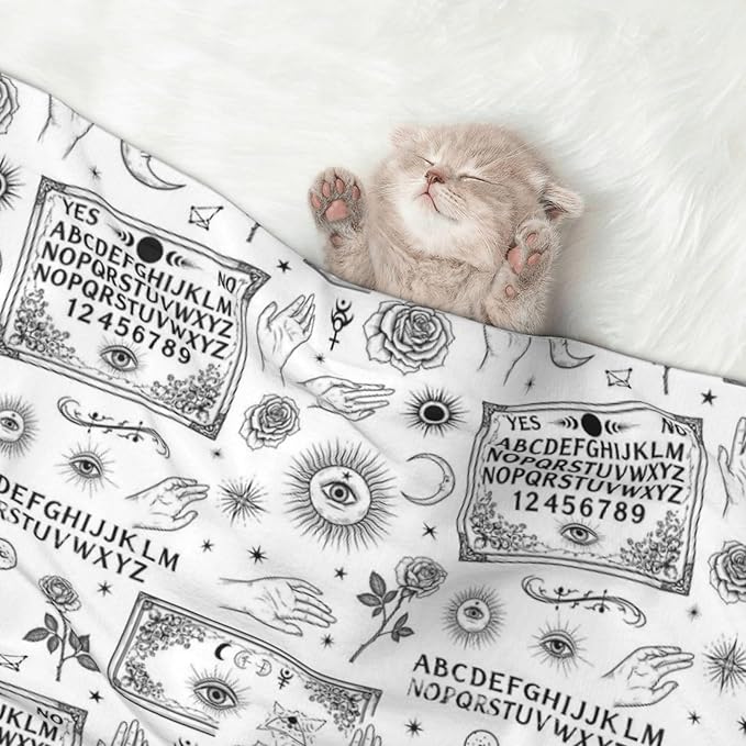 Dog and Cat Blanket in One, Spirit Board with Skull Occultism Set, Double Sided Plush Throw with Raised Dot Pattern on One Side and Flat Velvet on Other for Variety