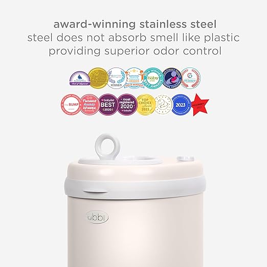 Ubbi Stainless Steel Diaper Pail, Odor Locking, No Special Bag Required, Award-Winning, Registry Must-Have, Ivory
