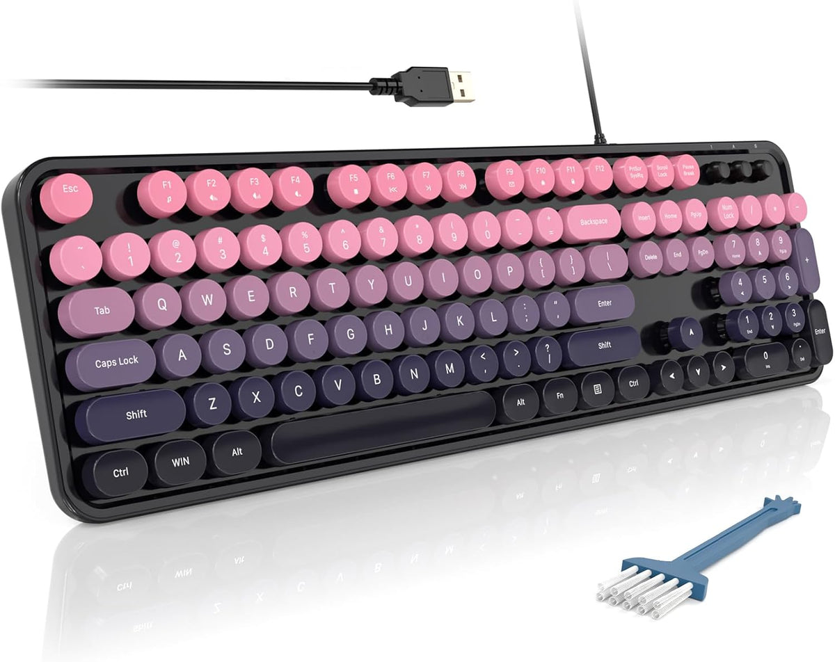 MOFII Computer Keyboards Wired, Plug Play USB Full Size Typewriter Keyboard, Cute Colorful Aesthetic Keyboard with Foldable Stands for Windows PC Laptop (Berry Pink)