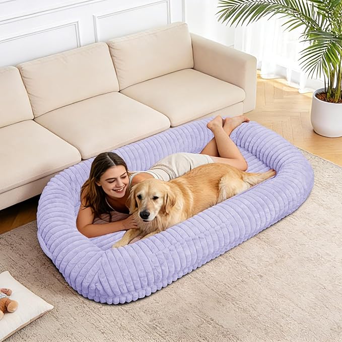 Human Dog Bed for Adult,70"x38"x10" Extra Large Human Pet Bed,Orthopedic Washable XL Dog Bed with Memory Foam (Purple)