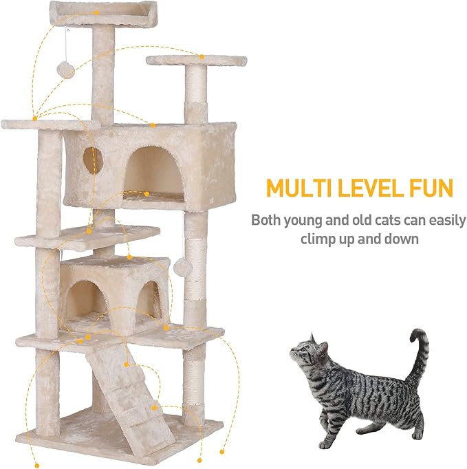 Premium Cat Tree 54-Inch Tall, Large Cat Condo Furniture with Sisal Posts and Plush Platforms, Luxury Lounger and Scratch Post for Happy Indoor Cats (Beige)
