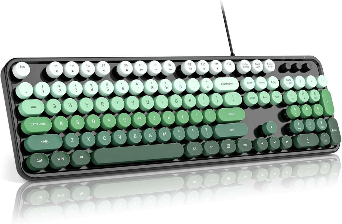 MOFII Computer Keyboard Wired,Round Key Retro Typewriter Keyboard Full Size