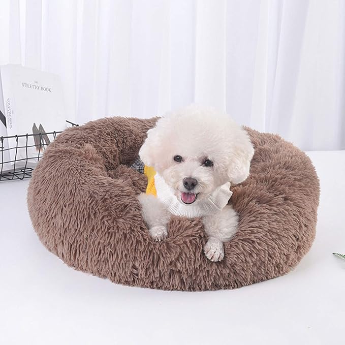 Warming Round Dog Bed for Small, Medium and Large Dogs & Cats, Short & Long Plush Pet Bed, Luxurious Faux Fur Donut Cuddler, Bolster Pet Bed & Sofa, Machine Washable 60CM 24Inch