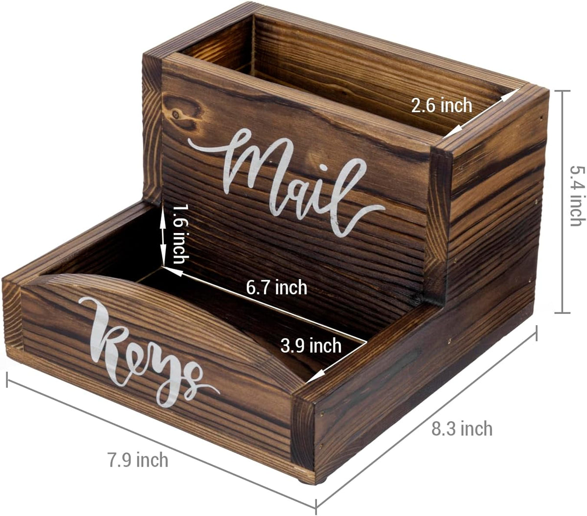 MyGift Burnt Wood Entryway Mail Organizer with Key Storage Tray