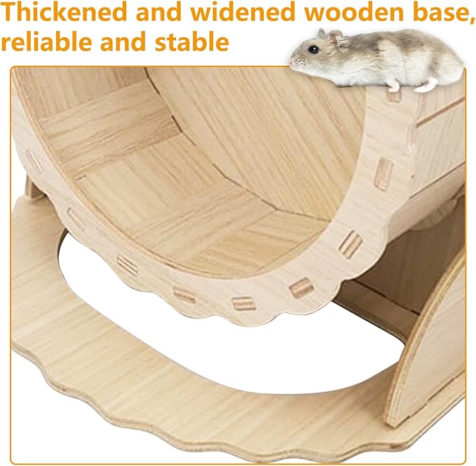 Hamiledyi Wooden Hamster Wheel, Small Pets Exercise Wheel, Silent Running Wheel for Gerbil, Mice, Guinea Pigs, Dwarf Syrian Hamster (7.48in)