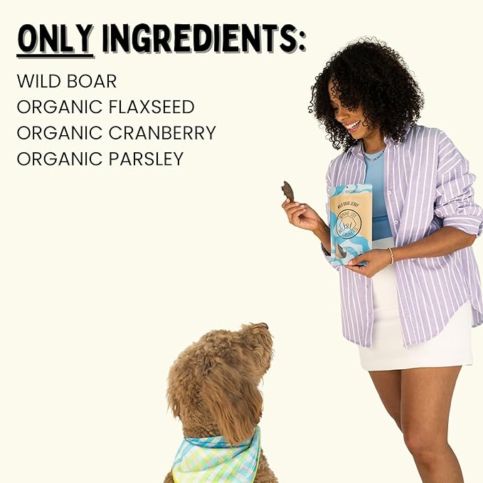 Winnie Lou Wild Boar Jerky Dog Treats – Limited Ingredient, Human Grade, Training Treats for Small, Medium & Large Dogs, USA Made, High Protein, Chews, Hypoallergenic, Sensative Stomach (2 Pack)