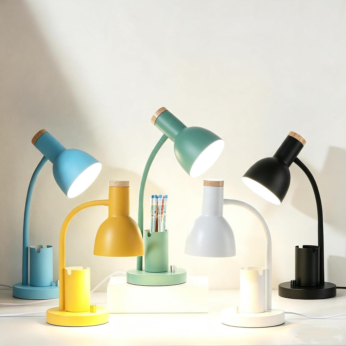 Adjustable Metal Desk Lamp with Pen Holder,Flexible Neck Table Lamp