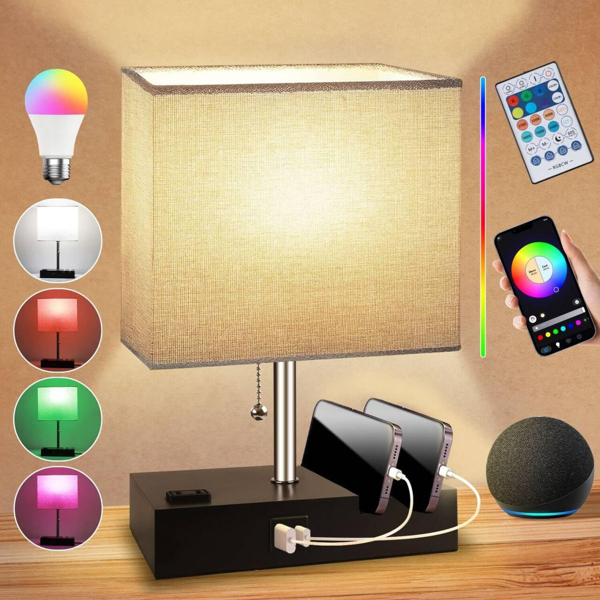 Smart RGB Dimmable Table Lamp Compatible with Alexa&APP&Remote Control, Gray