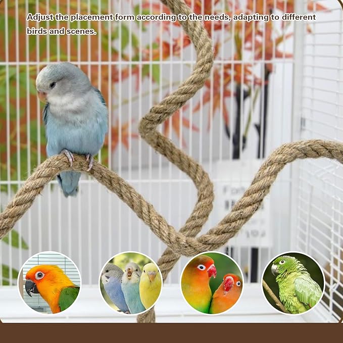 3pcs Bird Rope Perch for Parrots,Bird Cage Climbing Rope Toys Accessories,Bendable Climbing,Bendable Natural Jute Boing with Pine Wood and Stainless Steel Mount,Parakeet Lovebirds(Natural Jute)