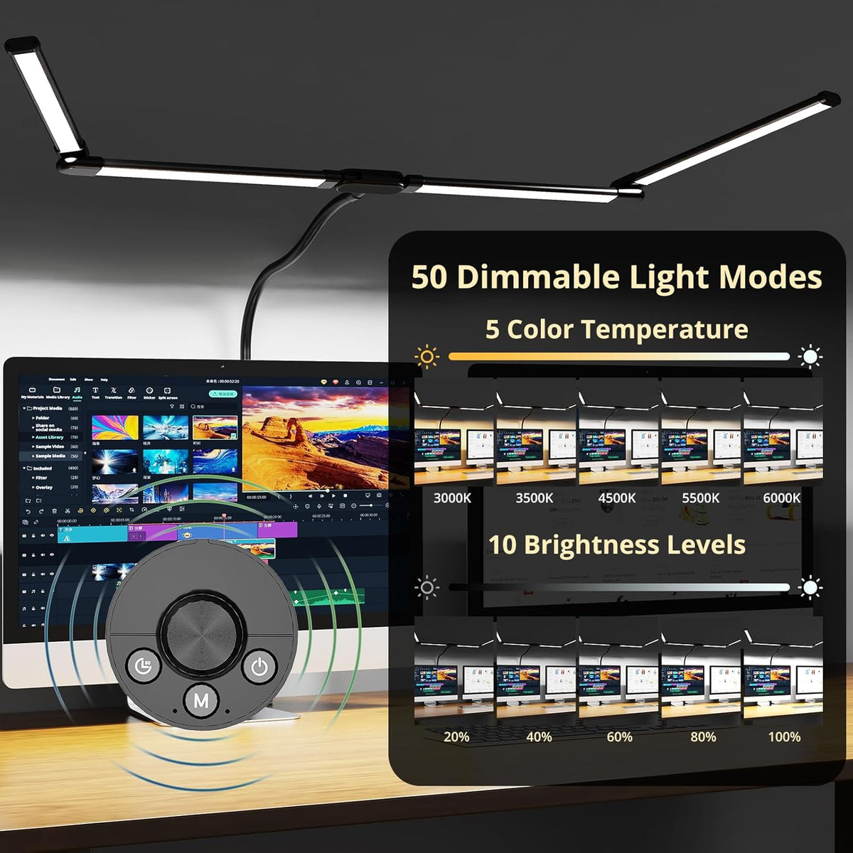 Desk Lamp, 24W Flexible Gooseneck Table Lamp with a Timing Function