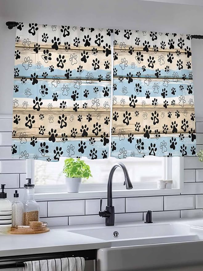 Sheer Curtains 54 Inch Length, Vintage Farmhouse Rustic Wooden Grain Privacy