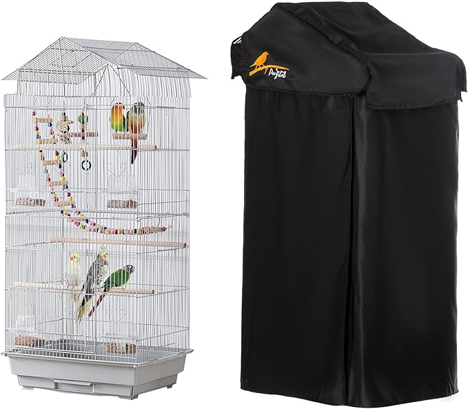 Small Bird Cage Cover(Black) Good Night Black-Out Cover for Birdcage with Roof Top Durable Breathable Washable Material (cage is not Included) (18 * 14 * 40, U-Shaped)