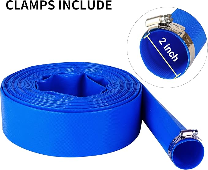 2" x 25 FT Pool Backwash Hose Blue Heavy Duty Reinforced PVC Lay Flat Water