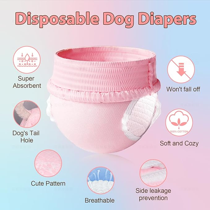 Ambreview Disposable Dog Diapers Female, Just Pull It Up, Doggie Diapers for Female Dogs, Strong Absorbency | Leak Proof, for Dogs in Heat | Elderly | Disabled, XS 100 PCS
