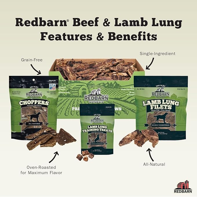 Redbarn Beef Lung Choppers Dog Chew, All-Natural high-Protein Low-Fat Grain-Free, Highly Palatable Treats sourced from Grass-Fed Cattle, Pack of 2
