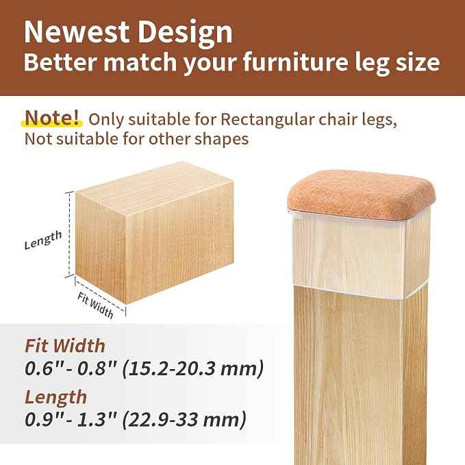 Ezprotekt 16 Pcs Rectangle Clear Felt Chair Leg Floor Protectors