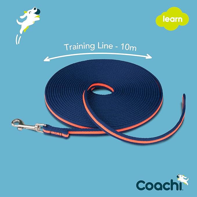 Coachi Training Line 10m Safe Training Outdoors, Recall Training, Dog and Puppy Socialisation, Lightweight, Soft to Hold, Perfect for Stopping Chasing, Suitable for Medium and Large Dogs and Puppies