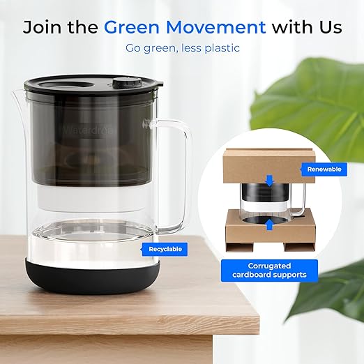 Waterdrop Large Glass Water Filter Pitcher, Eco-Friendly,