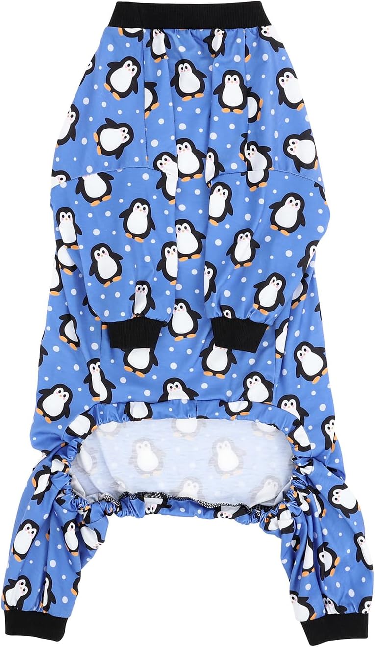 HDE Dog Pajamas One Piece Jammies Jumpsuit Pet Clothes Outfit Stretchy Lightweight Comfy Shirt Pjs for M-3XL Dogs Penguin Polka Dots - 3XL