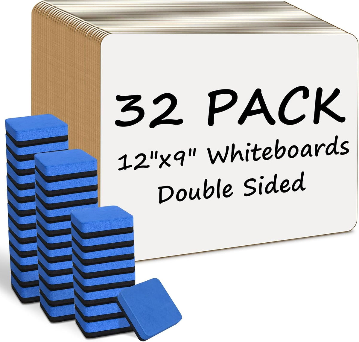 32 Pack 9"X12" Small White Boards for Students,Portable Mini Dry Erase Board,Personal Whiteboard for Classroom with Eraser,Ease to Clean Double Sided Lapboards