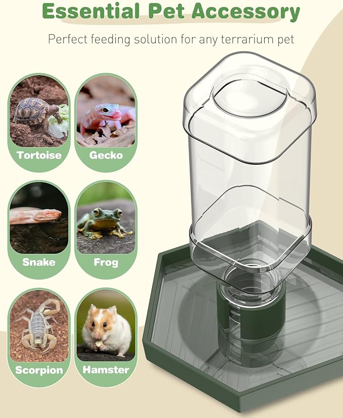 Pawfly Water Dispenser, Tortoise Water Dish, Snake Bearded Dragon Water Bowl, Reptile Terrarium Automatic Water Feeder Dispenser for Turtle Gecko Lizard and Chameleon, Small