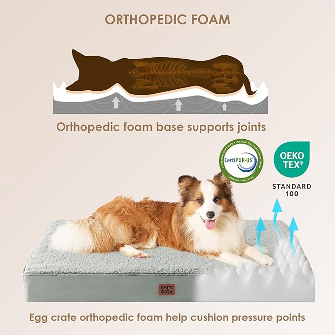 EHEYCIGA Washable Dog Beds for Extra Large Dogs, XL Dog Bed with Removable Cover for Crate, Orthopedic Foam Pet Bed Dog Mat Mattress Cushions for Extra Large Dogs, Greyish Green(41 x 27)