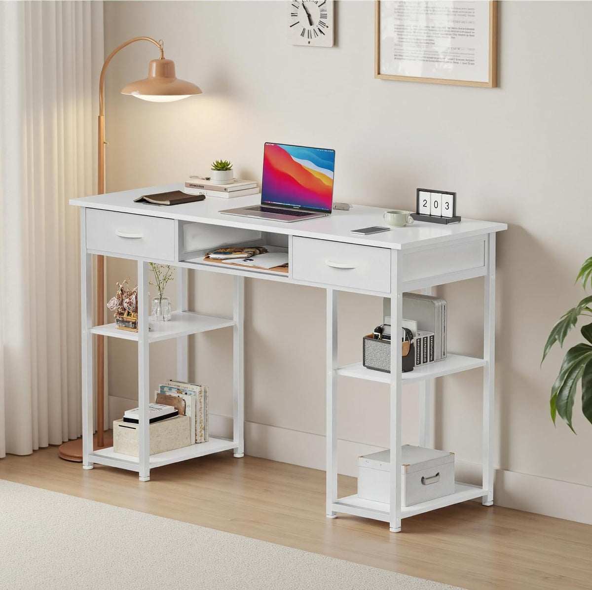 OLIXIS 48 Inch Computer Desk with Drawers for Home Study Writing Table