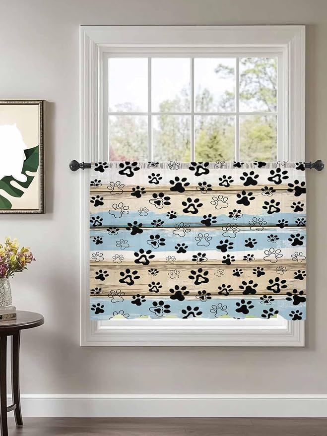 Sheer Curtains 54 Inch Length, Vintage Farmhouse Rustic Wooden Grain Privacy
