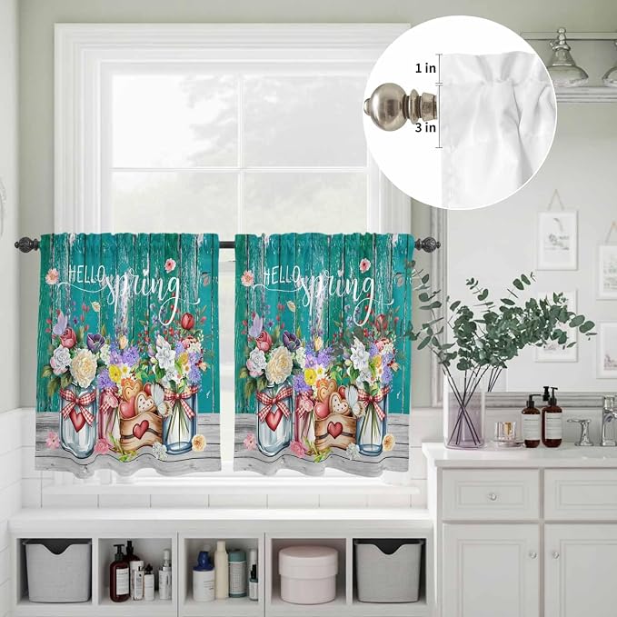 Spring Flowers Kitchen Curtains Set 3 Piece