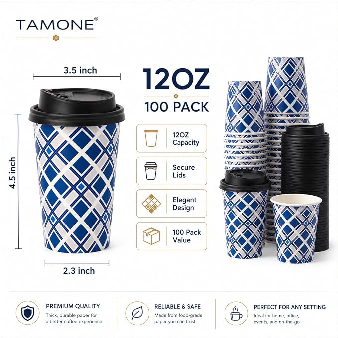 Tamone 100 PACK 12OZ Disposable Coffee Cups