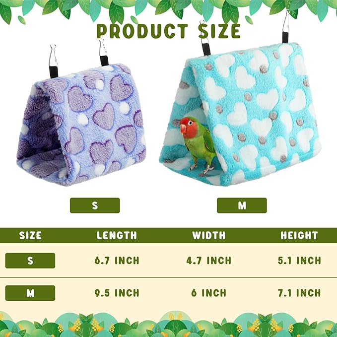 4 Pcs Winter Warm Bird Nest for Cage Plush Birds Hanging Snuggle Cave 6.7" and 9.5" House Shed Hut Parakeet Sleeping Bed Hammock Fluffy Birds Hideaway Tent for Small Parrot(Lovely,Heart)