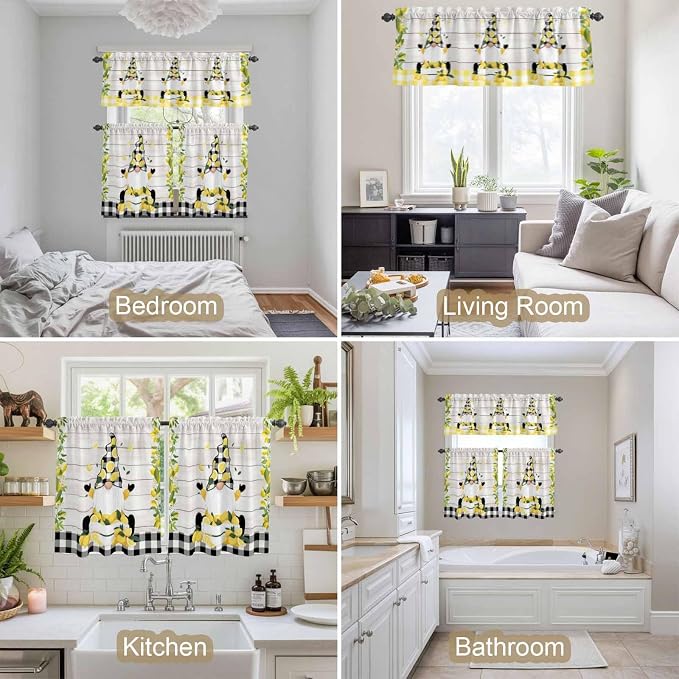 Lemon Gnomes Kitchen Curtains Set 3 Piece