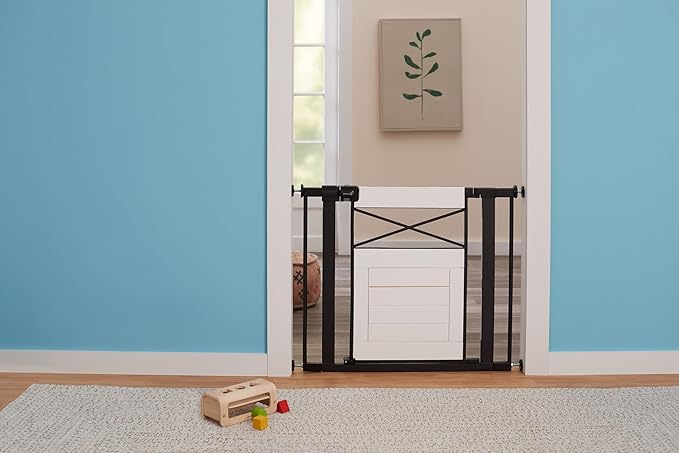 Safety 1st Adjustable Baby Gate for Doorways, Modern Farmhouse Style Gates for Pets, Toddlers, Babies, Children, White and Black