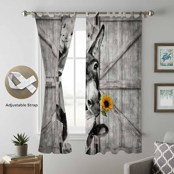 Funny Farm Animals Living Room Curtains 84 Inch Length, Window Curtains Tab Top