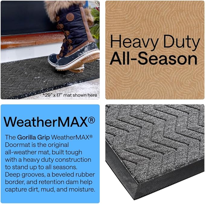 GORILLA GRIP 100% Waterproof All-Season WeatherMAX Doormat 35x23, US Designed